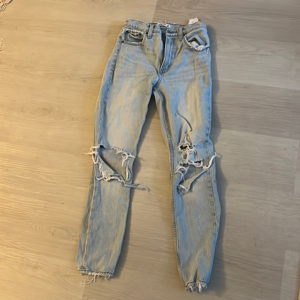 Abercrombie light wash ripped mom jeans